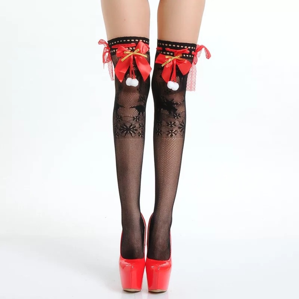 Christmas red fishnet sock